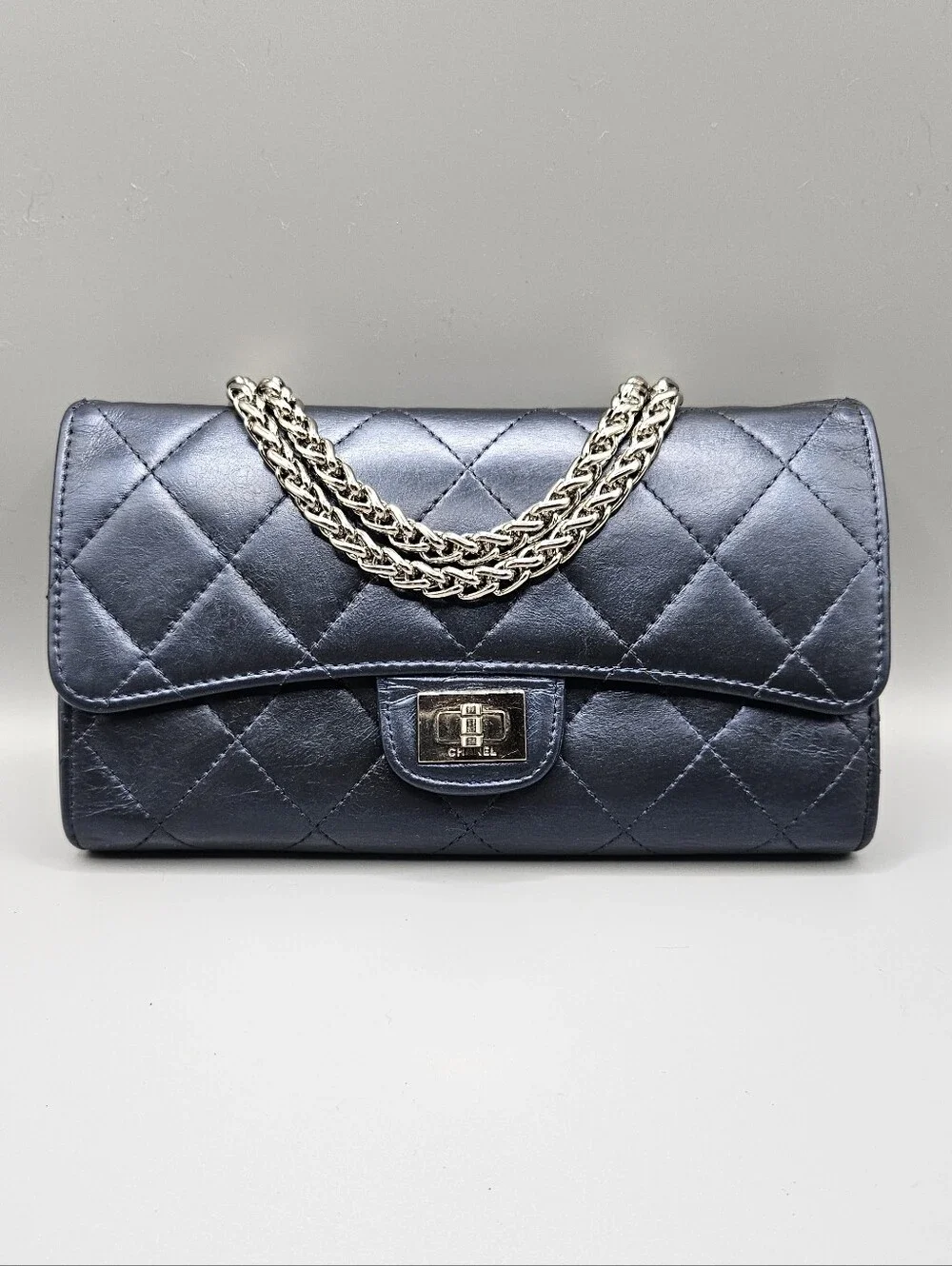 💙CHANEL RARE Blue Irrdecent Authentic Matelassé Lambskin Long Wallet/Clutch💙